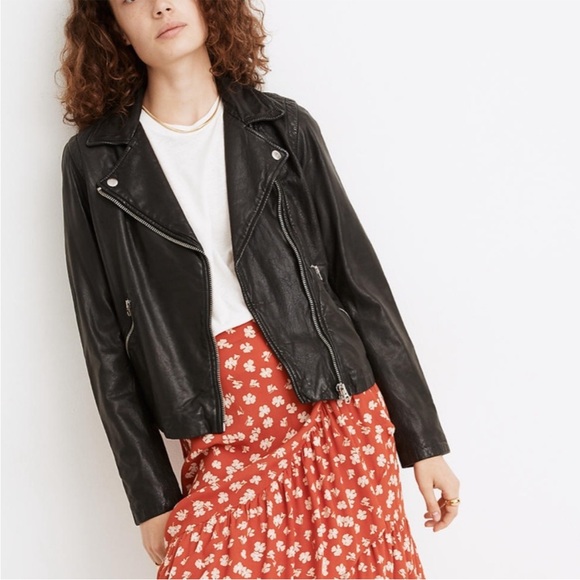 Madewell The Washed Leather Motorcycle Jacket in Black Size Large - Picture 11 of 13